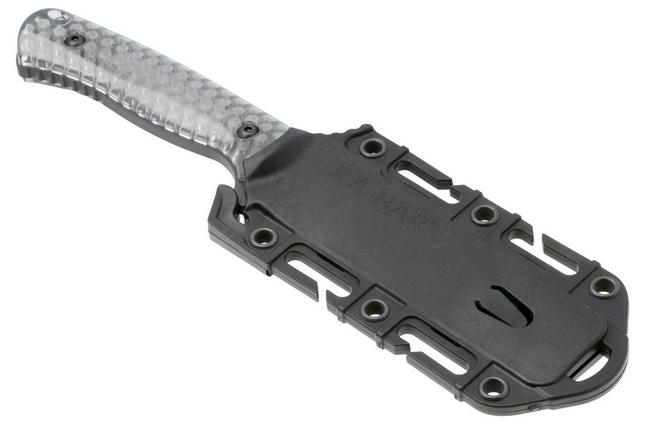 Afbeelding voor KA-BAR Cool Name 7702, Black 1095 Cro-Van Reverse Tanto, Transparent Honeycomb Smoke Polycarbonate, vaststaand mes, Les George design