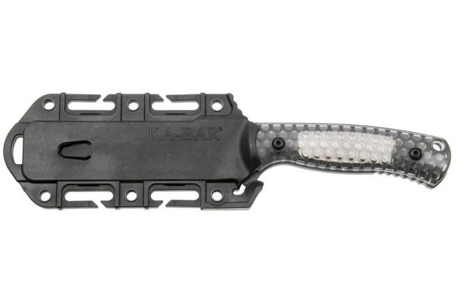 Afbeelding voor KA-BAR Cool Name 7702, Black 1095 Cro-Van Reverse Tanto, Transparent Honeycomb Smoke Polycarbonate, vaststaand mes, Les George design