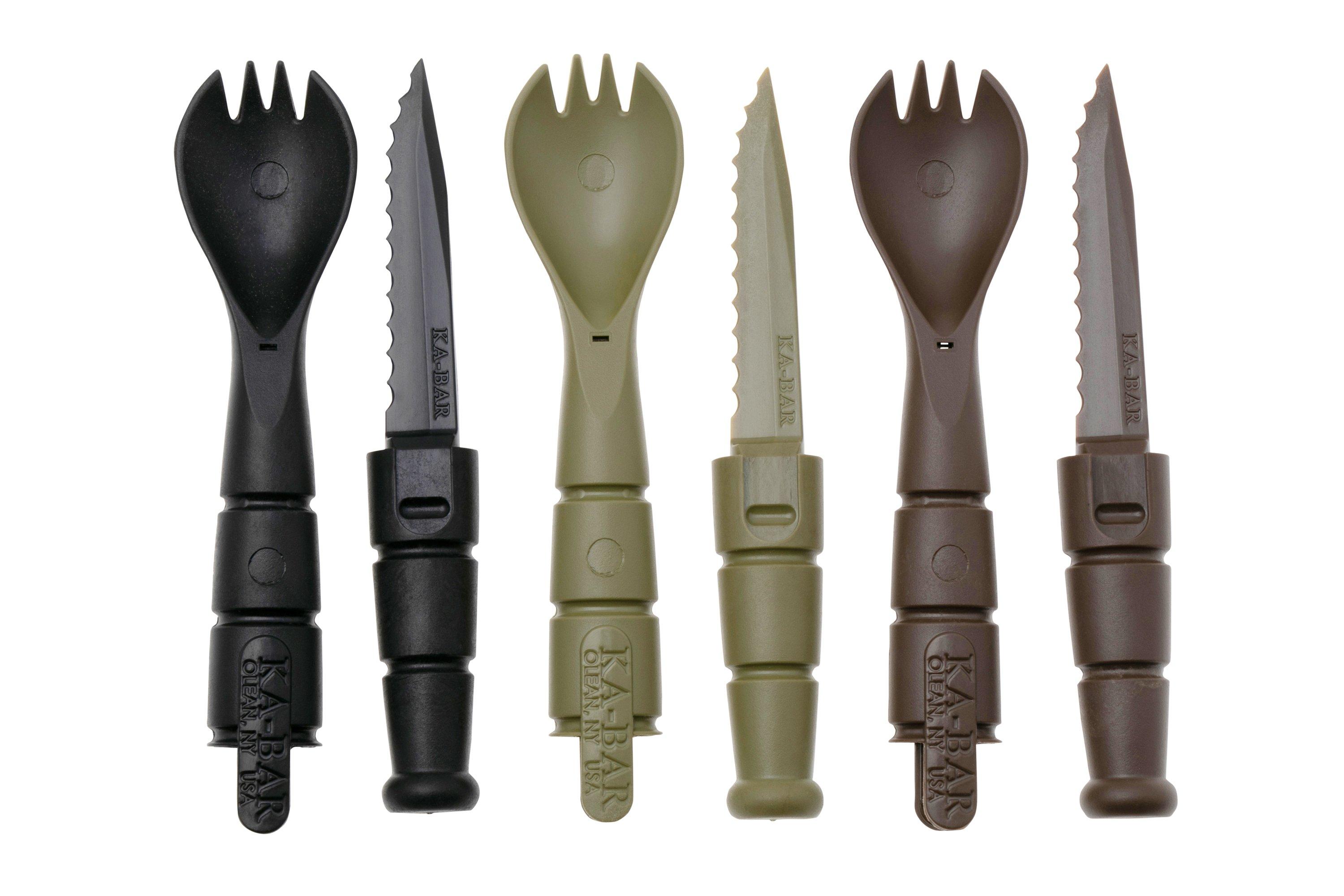 KABAR Spork and Knife 9909MIL Olive Black Brown, set of 3 tactical