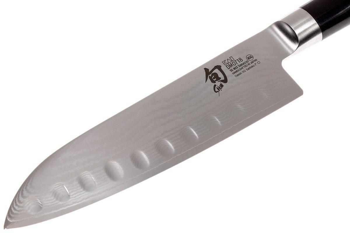 Cuchillo Santoku Shun Classic kai 18 cm. hoja alveolada. Muy afilado