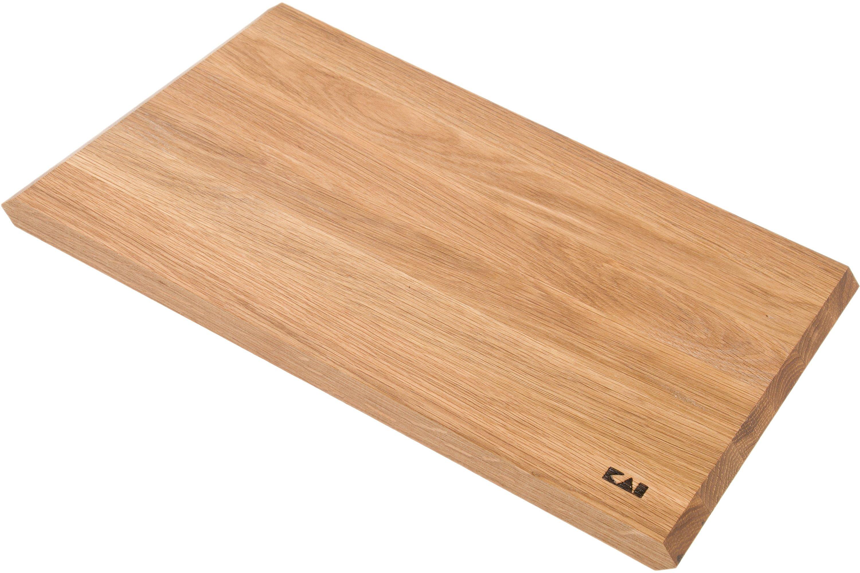 KAI Shun Seki Magoroku Redwood Lot de 3 couteaux japonais tranchants + une grande planche à découper en chêne massif, 35 x 22 cm