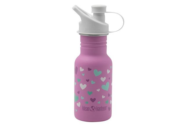 Klean Kanteen Classic Jazzy Rainbow Hearts Stainless Steel Water Bottle  with Sports Cap - Pink 18 oz