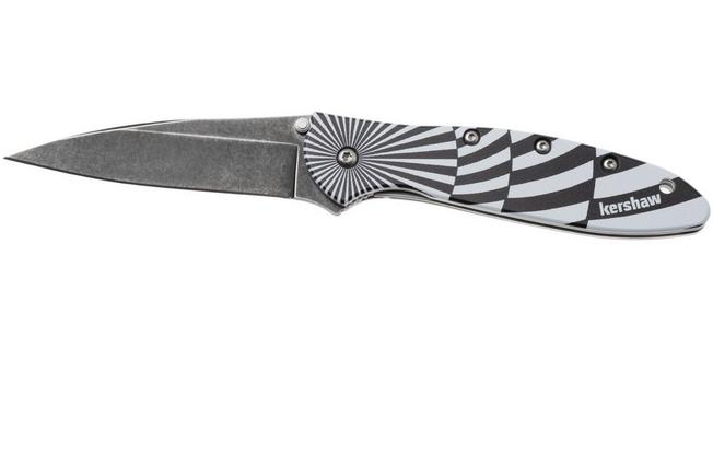 Bild für Kershaw Leek Swirl 1660SWIRL, Blackwashed 14C28N,  Black/White Aluminum Taschenmesser, Ken Onion Design
