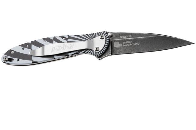 Bild für Kershaw Leek Swirl 1660SWIRL, Blackwashed 14C28N,  Black/White Aluminum Taschenmesser, Ken Onion Design