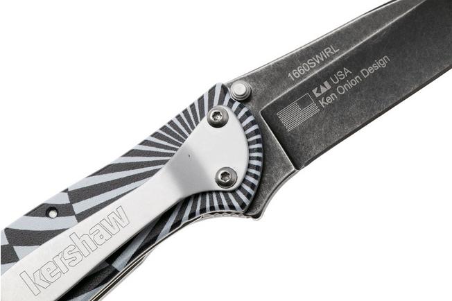 Bild für Kershaw Leek Swirl 1660SWIRL, Blackwashed 14C28N,  Black/White Aluminum Taschenmesser, Ken Onion Design