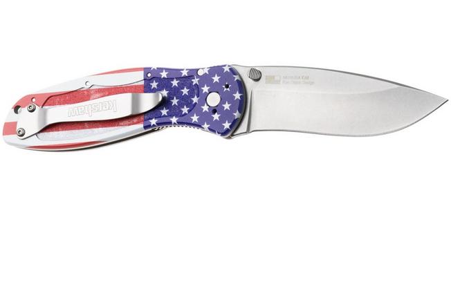 Image pour Kershaw Blur 1670USA, Stonewashed 14C28N, Red White Blue Aluminium, couteau de poche, Ken Onion design