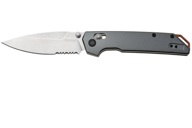 Afbeelding voor Kershaw Iridium 2038ST, Stonewashed D2 Spear Point, Grey Aluminum, partially serrated zakmes