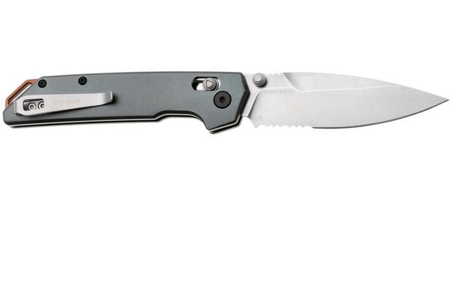 Afbeelding voor Kershaw Iridium 2038ST, Stonewashed D2 Spear Point, Grey Aluminum, partially serrated zakmes