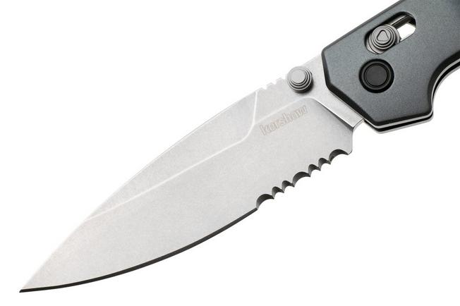 Afbeelding voor Kershaw Iridium 2038ST, Stonewashed D2 Spear Point, Grey Aluminum, partially serrated zakmes