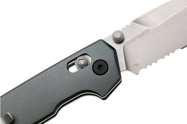Afbeelding voor Kershaw Iridium 2038ST, Stonewashed D2 Spear Point, Grey Aluminum, partially serrated zakmes