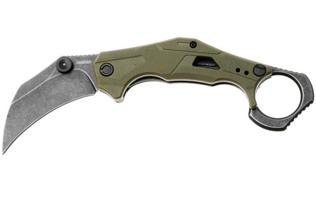 Afbeelding voor Kershaw Outlier 2064ODBW, Blackwashed 8Cr13MoV, OD Green FRN, karambit zakmes