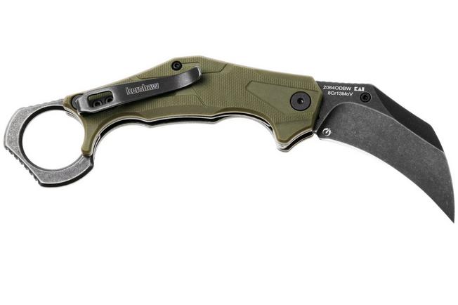 Afbeelding voor Kershaw Outlier 2064ODBW, Blackwashed 8Cr13MoV, OD Green FRN, karambit zakmes