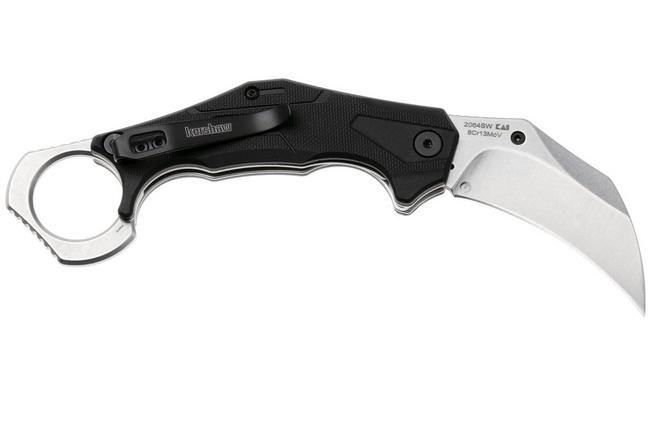 Afbeelding voor Kershaw Outlier 2064SW, Stonewashed 8Cr13MoV, Black FRN, karambit zakmes