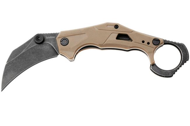 Afbeelding voor Kershaw Outlier 2064TANBW, Blackwashed 8Cr13MoV, Tan FRN, karambit zakmes