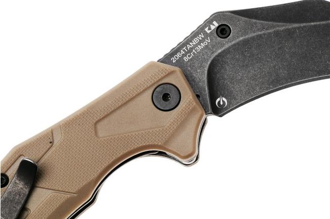 Afbeelding voor Kershaw Outlier 2064TANBW, Blackwashed 8Cr13MoV, Tan FRN, karambit zakmes
