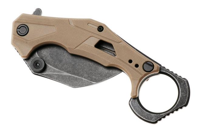 Afbeelding voor Kershaw Outlier 2064TANBW, Blackwashed 8Cr13MoV, Tan FRN, karambit zakmes