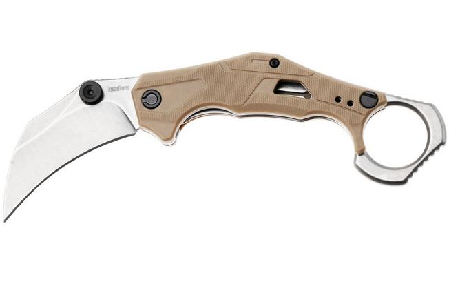 Afbeelding voor Kershaw Outlier 2064TANSW, Stonewashed 8Cr13MoV, Tan FRN, karambit zakmes