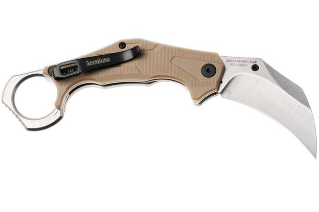 Afbeelding voor Kershaw Outlier 2064TANSW, Stonewashed 8Cr13MoV, Tan FRN, karambit zakmes