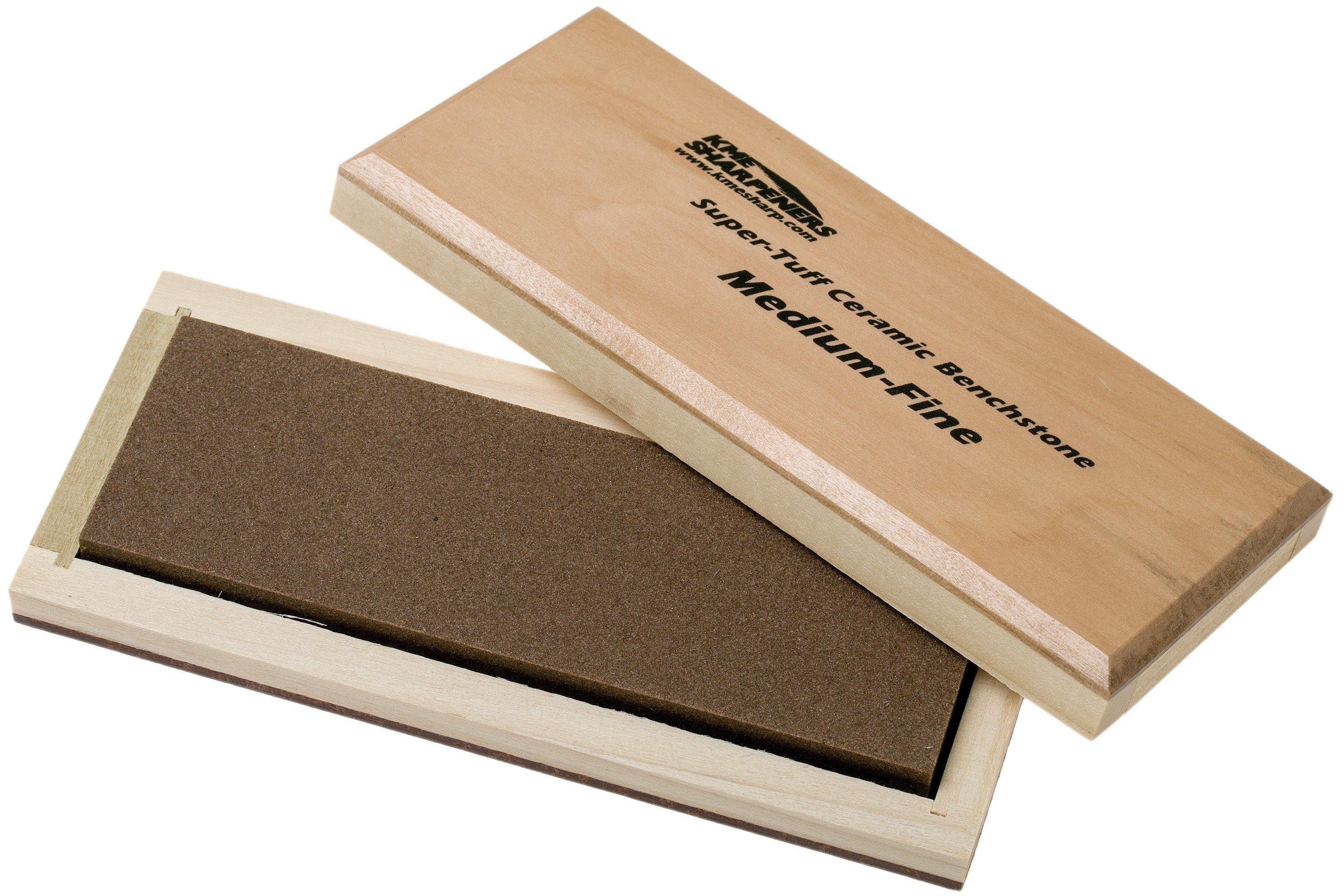 KME Sharpeners Super-Tuff Ceramic Sharpening Stone, Medium/Fine, Wooden  Case - KnifeCenter - AO-62-F