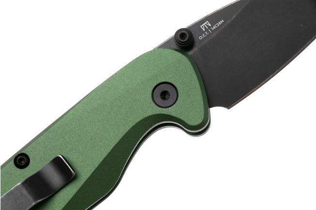 Image for Knafs O.C.T. KNAFS-00576 Blackwashed 14C28N, Green Aluminium, Button Lock, pocket knife
