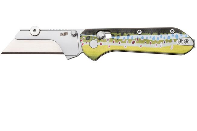 Afbeelding voor KNAFS Yuti 00658, Stonewashed Blade Holder, Brown Trout G10, utility zakmes