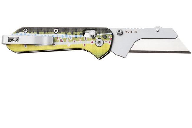 Afbeelding voor KNAFS Yuti 00658, Stonewashed Blade Holder, Brown Trout G10, utility zakmes