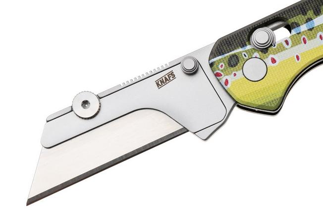 Afbeelding voor KNAFS Yuti 00658, Stonewashed Blade Holder, Brown Trout G10, utility zakmes