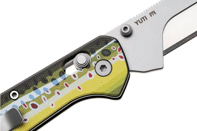 Afbeelding voor KNAFS Yuti 00658, Stonewashed Blade Holder, Brown Trout G10, utility zakmes