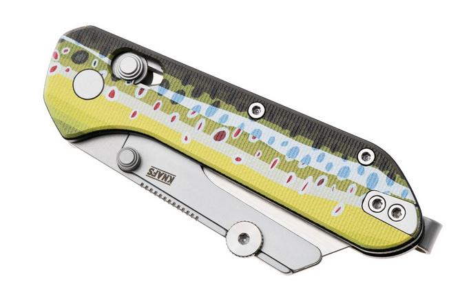 Afbeelding voor KNAFS Yuti 00658, Stonewashed Blade Holder, Brown Trout G10, utility zakmes