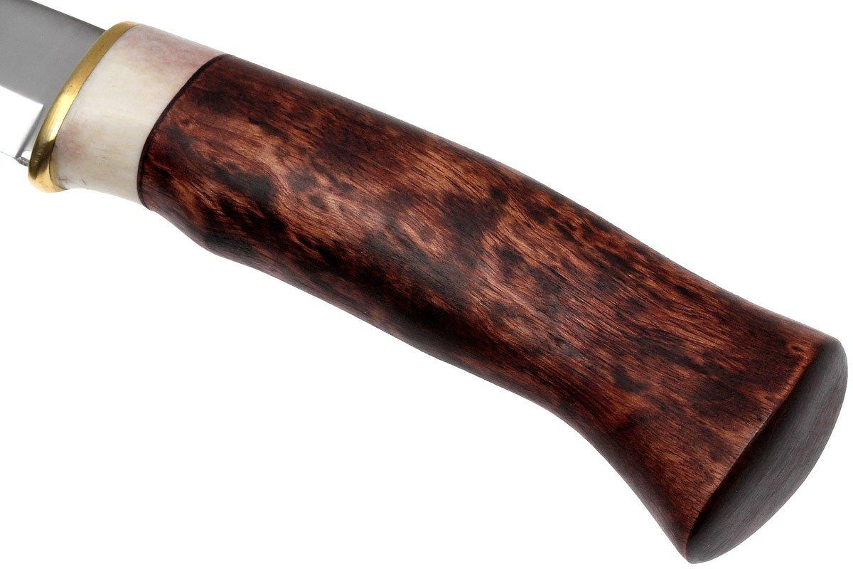 Karesuando The Boar Jagdmesser – Sandvik 12C27 Klinge, Maserbirke Griff, Lederscheide