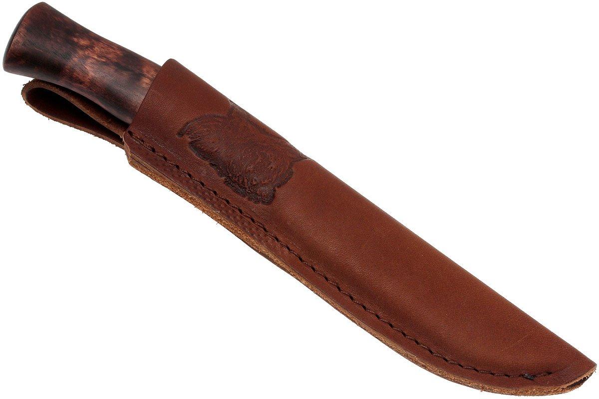 Karesuando The Boar Jagdmesser – Sandvik 12C27 Klinge, Maserbirke Griff, Lederscheide