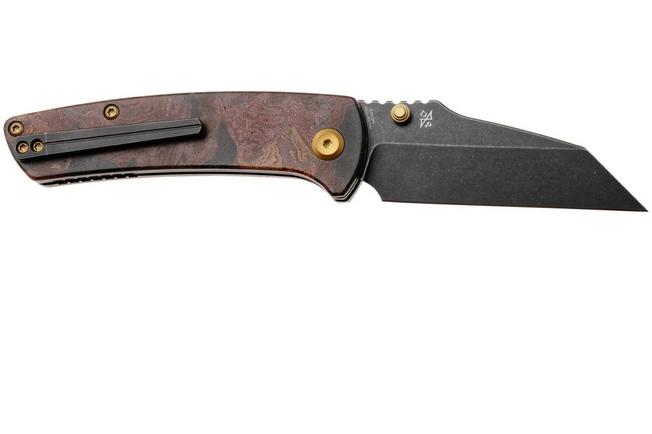 Afbeelding voor Kansept Main Street K1015H1 Blackwashed Elmax, Red Rag Burl Canvas Micarta, zakmes, Dirk Pinkerton design