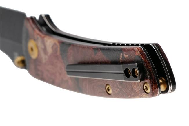 Afbeelding voor Kansept Main Street K1015H1 Blackwashed Elmax, Red Rag Burl Canvas Micarta, zakmes, Dirk Pinkerton design