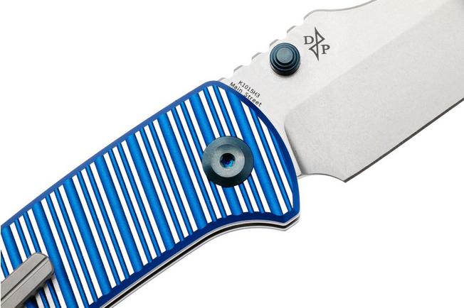 Afbeelding voor Kansept Main Street K1015H3 Stonewashed Elmax, Blue & Plain Striped Aluminum, zakmes, Dirk Pinkerton design