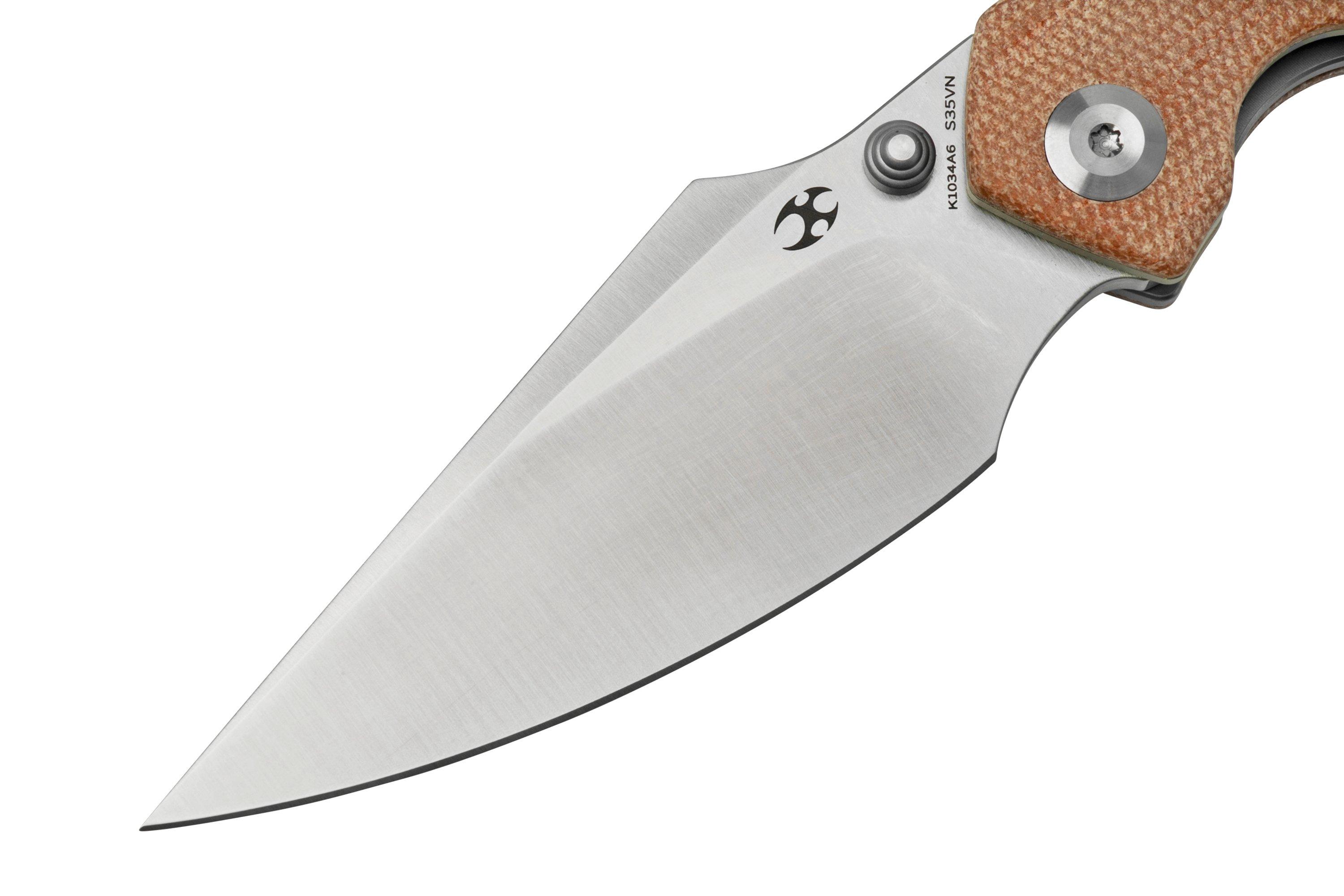 Kansept Fenrir K1034A6 Satin, Brown Micarta pocket knife, Greg Schob