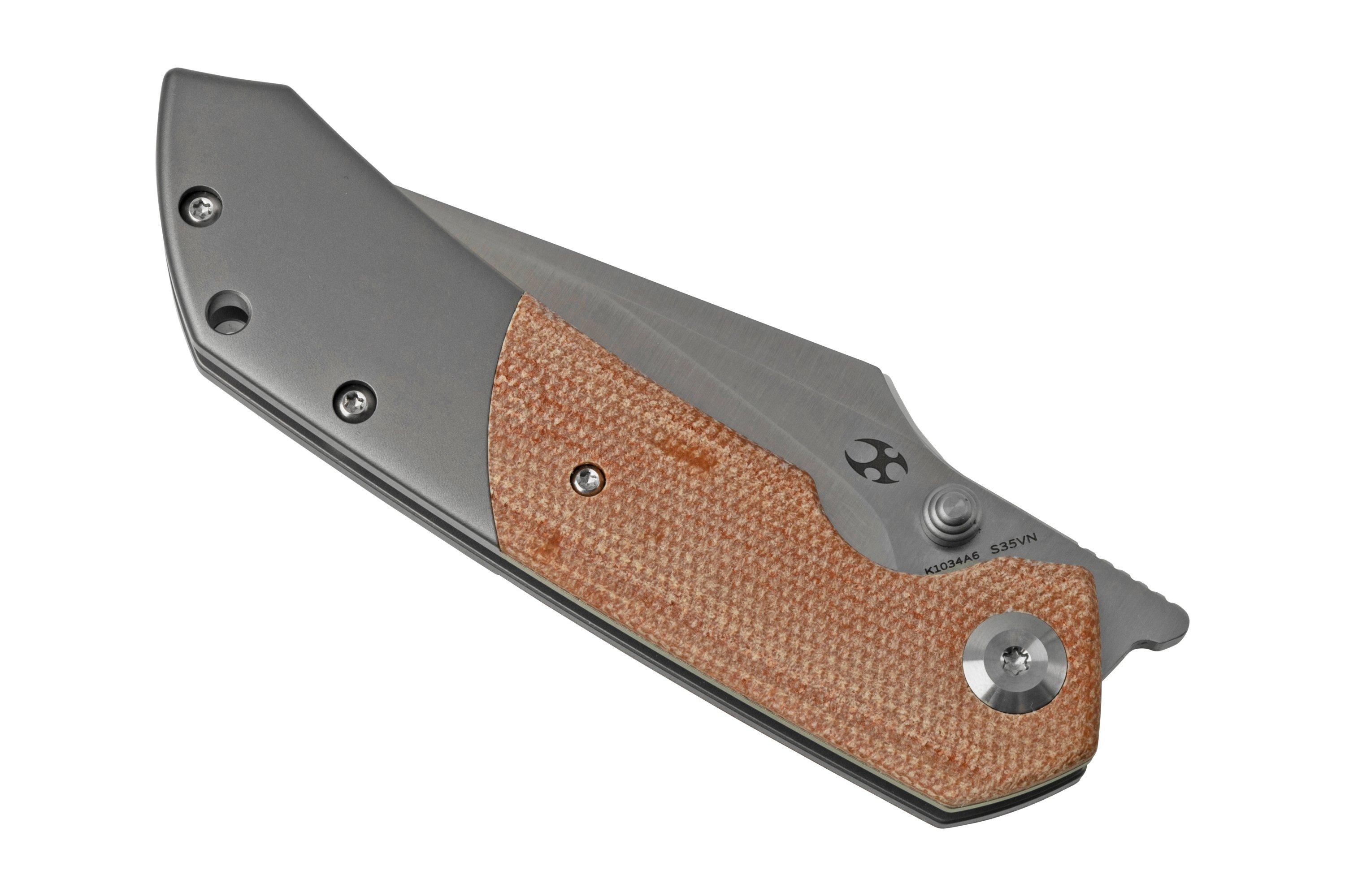 Kansept Fenrir K1034A6 Satin, Brown Micarta pocket knife, Greg Schob