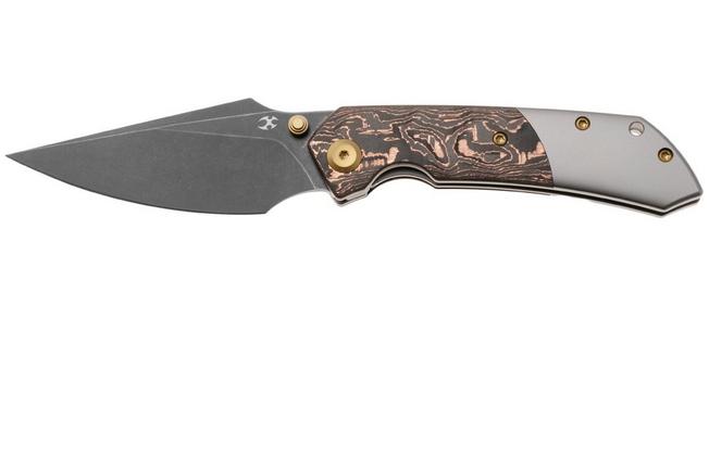 Afbeelding voor Kansept Fenrir K1034A9 Black Stonewashed CPM S35VN, Copper Carbon Fiber Titanium, zakmes, Greg Schob design