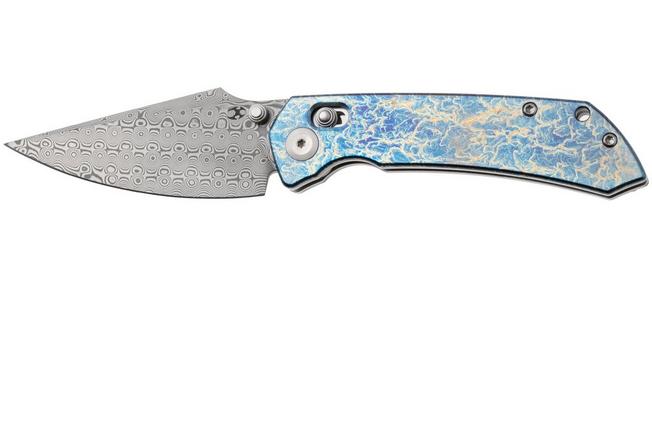 Afbeelding voor Kansept Fenrir K1034V10 Acid-etched Damascus, Lightning Strike Titanium, zakmes, Greg Schob design