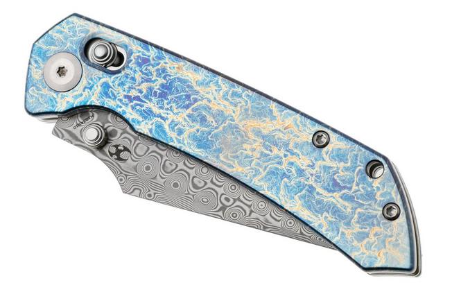 Afbeelding voor Kansept Fenrir K1034V10 Acid-etched Damascus, Lightning Strike Titanium, zakmes, Greg Schob design