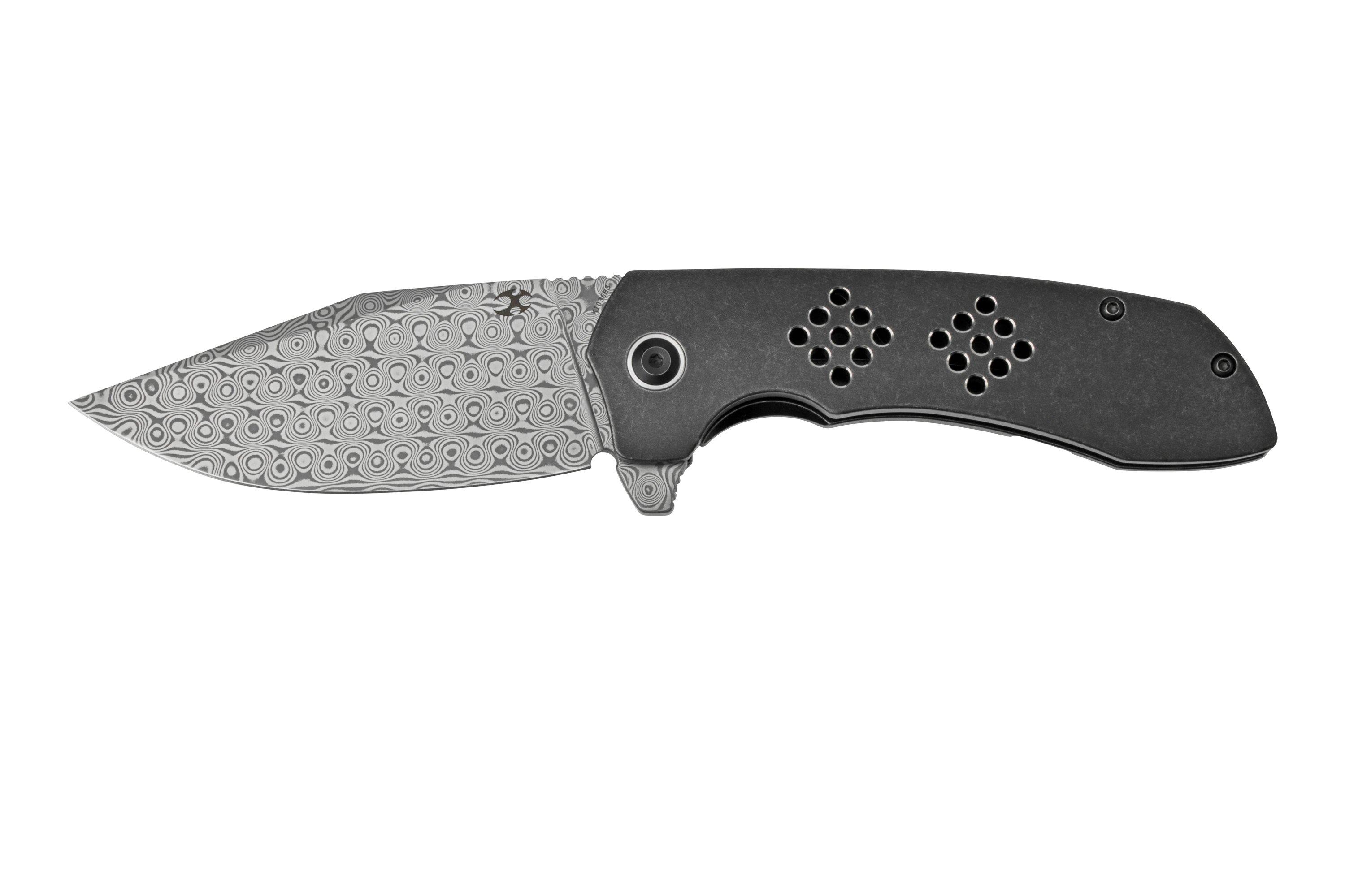 Kansept Entity K1036B3 Damascus, Black Titanium pocket knife, Nalu ...