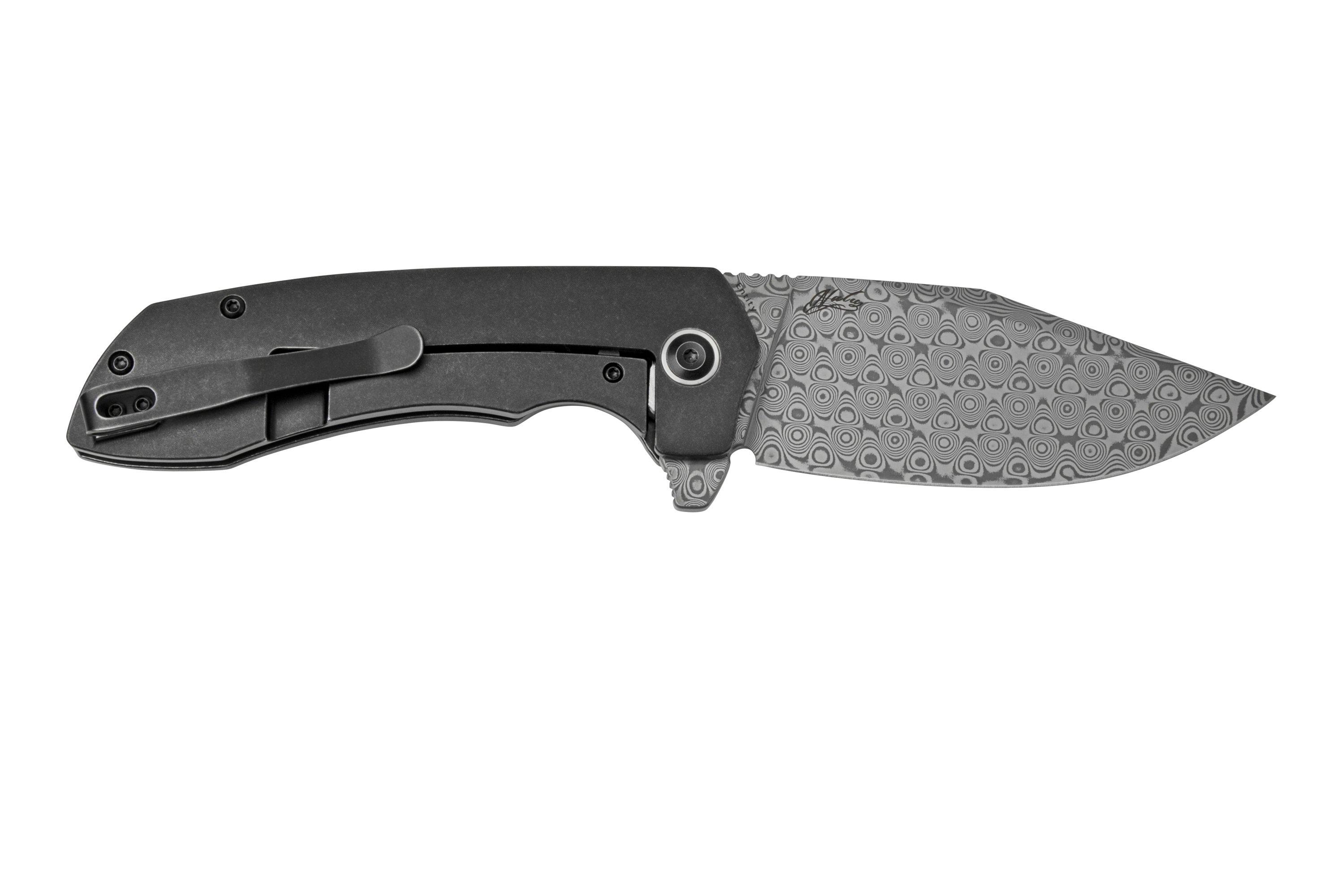 Kansept Entity K1036B3 Damascus, Black Titanium pocket knife, Nalu