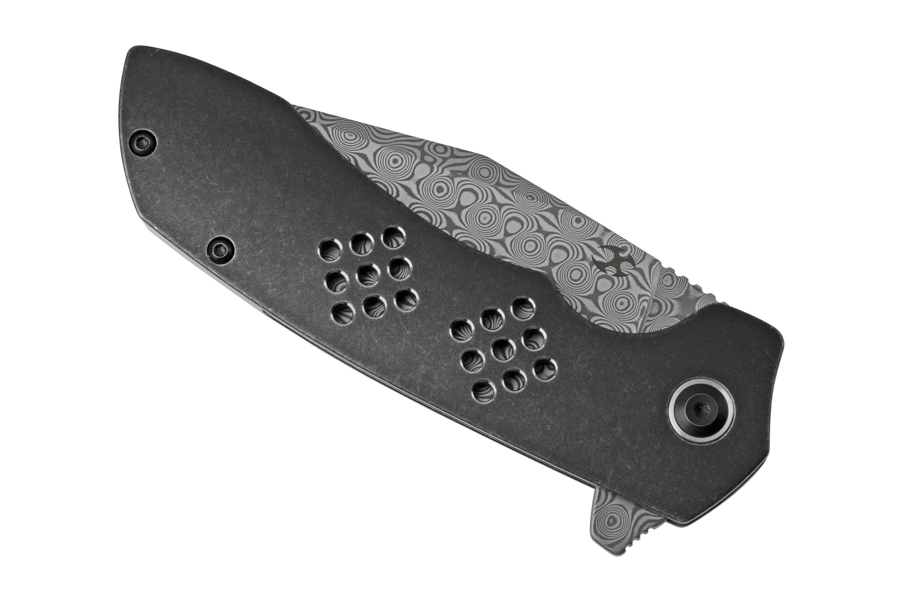 Kansept Entity K1036B3 Damascus, Black Titanium pocket knife, Nalu ...