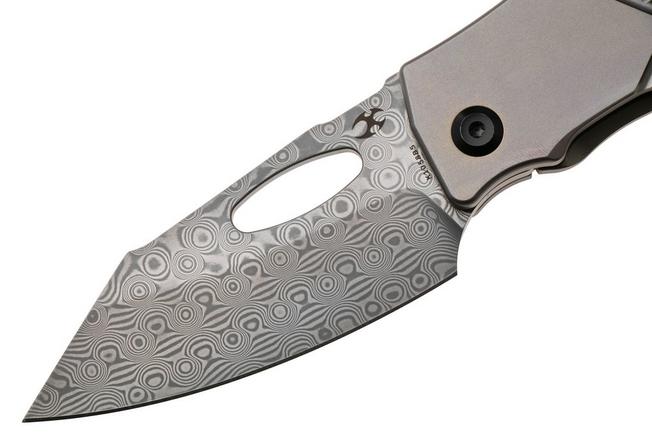 Afbeelding voor Kansept Loki K1058B5, Damascus Steel, Bronzed Frag Pattern Anodized Titanium zakmes, Steven Dunnuck design