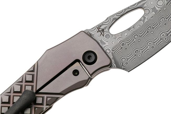 Afbeelding voor Kansept Loki K1058B5, Damascus Steel, Bronzed Frag Pattern Anodized Titanium zakmes, Steven Dunnuck design
