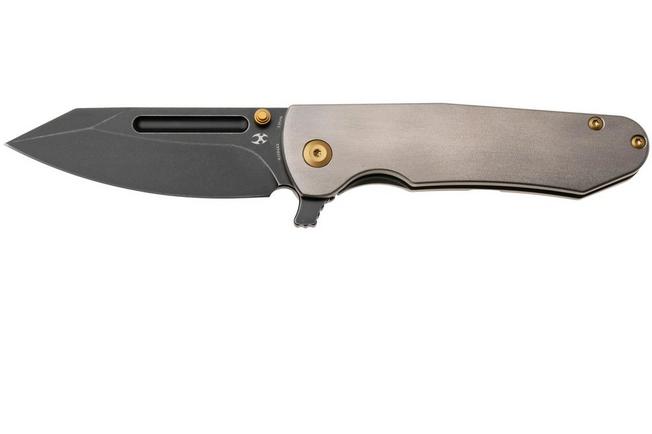 Afbeelding voor Kansept Superhawk K1084A2, Blackwashed CPM S35VN, Orange Peel Finished Titanium zakmes, Warhawk Knives design