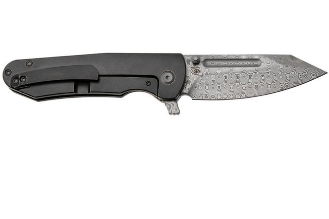 Afbeelding voor Kansept Superhawk K1084A3, Damascus Steel, Black Titanium zakmes, Warhawk Knives design 