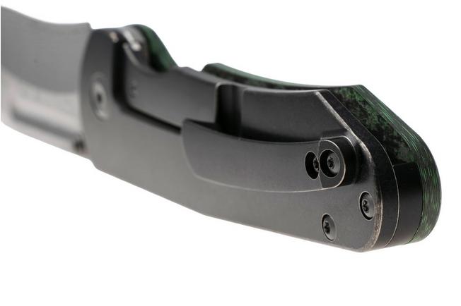 Afbeelding voor Kansept Superhawk K1084B3, Damascus Steel, Grey Titanium, Green Carbon Fiber zakmes, Warhawk Knives design