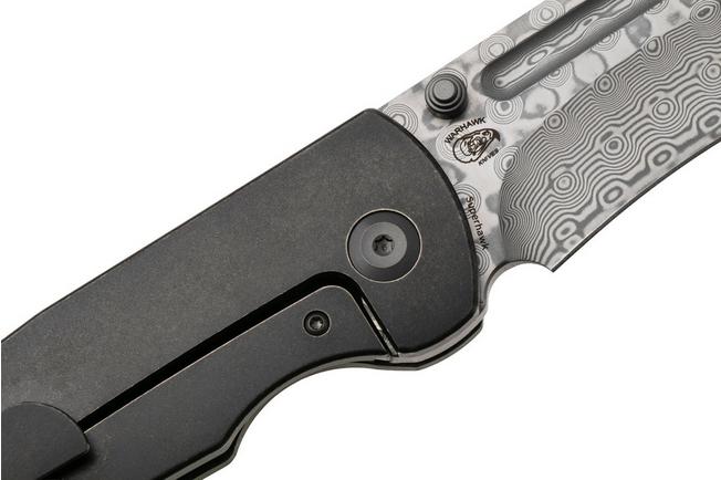 Afbeelding voor Kansept Superhawk K1084B3, Damascus Steel, Grey Titanium, Green Carbon Fiber zakmes, Warhawk Knives design