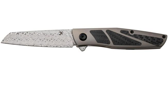 Afbeelding voor Kansept Cru K1092A4, Damascus Steel, Bronze Titanium, Black Carbon Fiber zakmes, Villella Knives design
