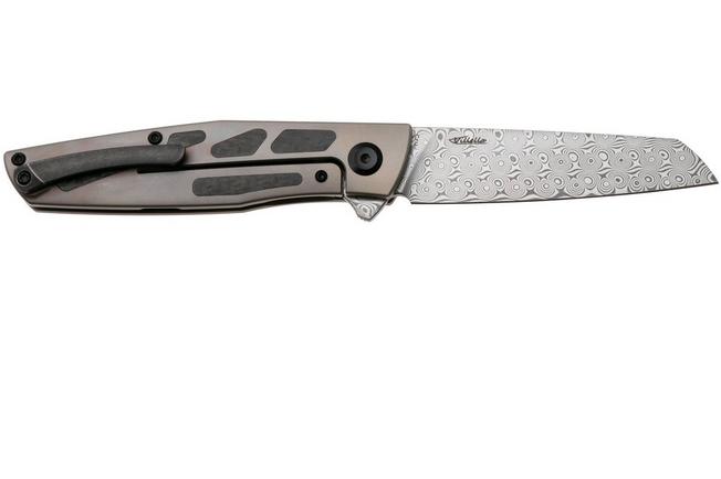 Afbeelding voor Kansept Cru K1092A4, Damascus Steel, Bronze Titanium, Black Carbon Fiber zakmes, Villella Knives design